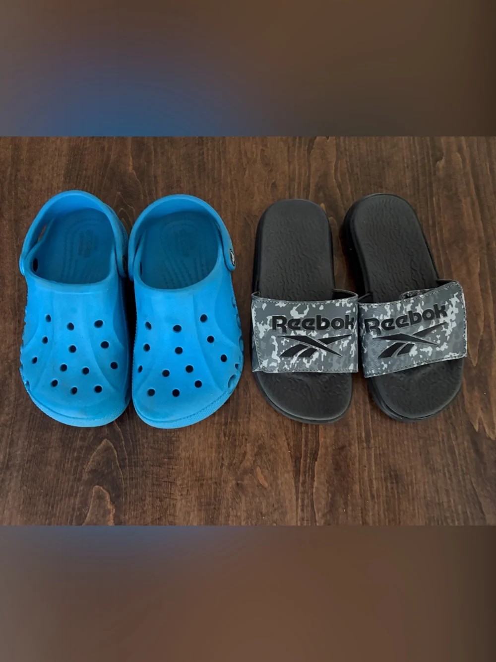 CROCS Kids Bright Blue Slip-On Clogs & Reebok Slides Size 1